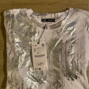 Zara Oversized Foil Metallic T Shirt